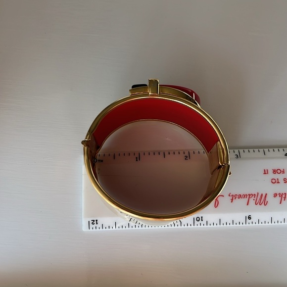 Vintage Modernist Statement Cuff Bracelet Red Black Gold Geometric Bold - Picture 12 of 16